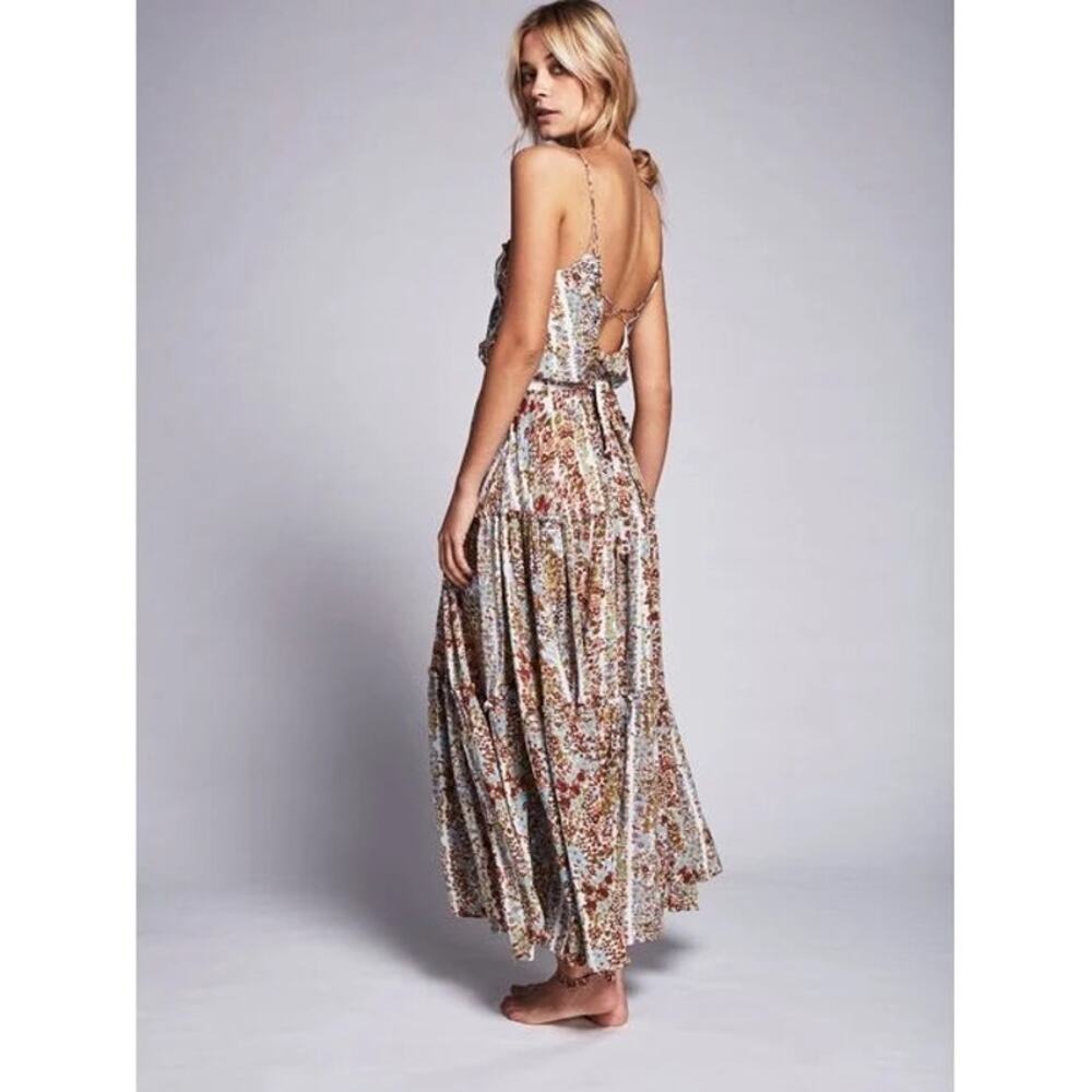 Free People Valerie Floral Tiered Maxi Dress Spaghetti Strap Open Back XS Fairy - Picture 2 of 12